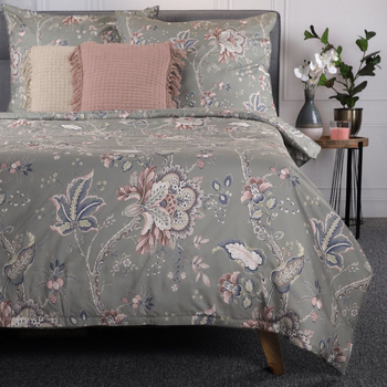 Komplet pościeli Homla Claras King Size mikrofibra w liście i kwiaty Szary 200 x 220 cm (5902869997918)