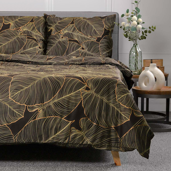 Komplet pościeli Homla Gallo Dwuosobowy satynowy w czarne liście 160 x 200 cm (5904183811963)