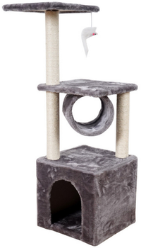 Drapak dla kotów LEAN Toys Domek Tunel Platformy 31 x 31 x 78 cm Szary (5905991033547)