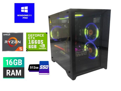Ігровий комп'ютер Ryzen 5 5600 16GB DDR4 GeForce GTX 1660 Super 6GB M2 SSD 512GB ARGB ПІДСВІТКА Windows 11 Pro ЛІЦЕНЗІЯ