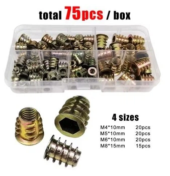 Набор резьбовых вставных гаек E-nut M4 M5 M6 M8 для мебели 75шт.