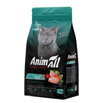 Сухий корм AnimAll для стерілізованих котів, з куркою та свіжою ягнятиною, 1.5 кг
