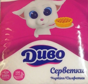 Бумажные салфетки Диво 1-слойные белые, 100 шт