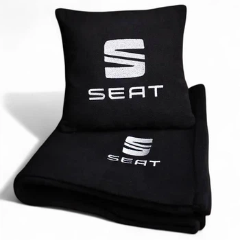 Плед и подушка в авто с вышитым логотипом SEAT черный флис 260г/м2 размер S