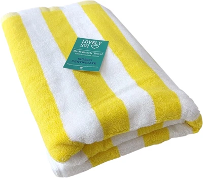 Рушник бавовна махра Lovely Svi для пляжа басейна ванної отелей SPA саун XL 75x150 см Жовті смужки (6905321305251)
