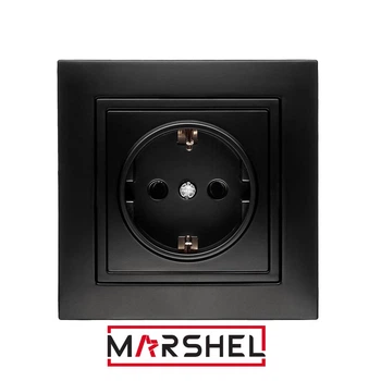 Розетка одноместная с заземляющим контактом MARSHEL ELEGANT RS16-379 Black