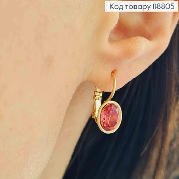 Сережки з Овальним Малиновим каменем Сваровскі (1см), довж. 1,9 Xuping 18К