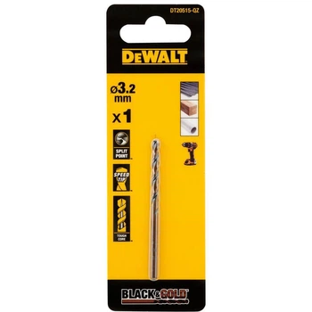 Свердло по металу DeWALT Black & Gold, HSS-G, діаметр 3.2 мм, загальна довжина 65 мм, робоча довжина 36 мм, 1 шт. (DT20515)