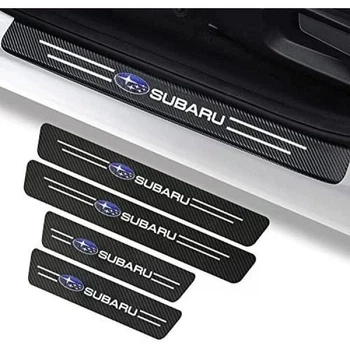 Карбоновые защитные наклейки на пороги и задний бампер автомобиля Subaru Субару комплект 4 шт черный