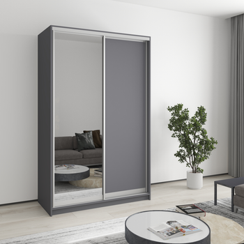 Шафа-купе дводверна MebelStar Стандарт AL ДСП/Дзеркало 130x45x210 см Антрацит (MBS-2363)