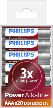 Baterie Philips Power Alkaline LR03 AAA 1.5 V 20 szt (LR03P20T/10)