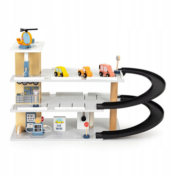 Великий дерев'яний гараж-стоянка EcoToys з підйомником + автомийка з гелікоптером 1088 (5905817000265)