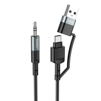 Кабель переходник Type-C+USB на 3.5 mini jack HOCO 2-in-1 digital audio conversion cable (1m, DAC). Black