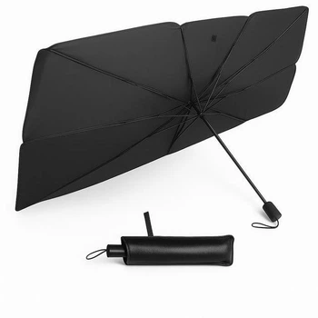 Солнцезащитный автомобильный зонт для лобового стекла Windshield Sun Shade Umbrella Large 143x80 см с чехлом Black