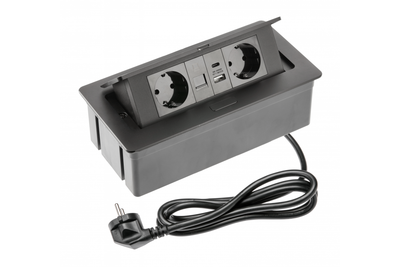 Меблева розетка GTV MULTISOFT, 2хSHUKO, USB A+C, RJ45, кабель 1.5 м, чорний - AE-PBSUR2GS-20