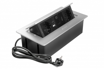 Мебельная розетка GTV MULTISOFT, 2хSHUKO, USB A+C, RJ45, HDMI кабель 1.5 м, алюминий - AE-PBSURH2GS-53