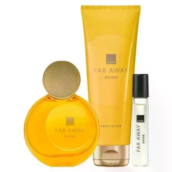 Женский парфюмированный набор 3-в-1 Avon Far Away Shine: Парфюмированная вода Far Away Shine для Нее 50 мл + Лосьон для тела 125 мл + Мини-спрей Far Away Shine 10 мл