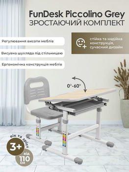Детская парта-растишка и стульчик Piccolino Grey FunDesk