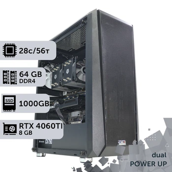 Двопроцесорна робоча станція PowerUp #419 Xeon E5 2680 v4 x2 / 64 GB / SSD 1TB / GeForce RTX 4060Ti 8GB спеціалізована багатопроцесорна обчислювальна для розробки