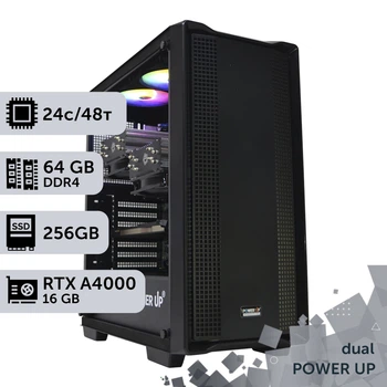Двухпроцессорная рабочая станция PowerUp #128 Xeon E5 2690 v3 x2 / 64GB / HDD 1TB / SSD 256GB / NVIDIA Quadro RTX A4000 16GB специализированная многопроцессорная вычислительная для разработки