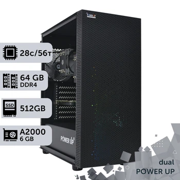 Двухпроцессорная рабочая станция PowerUp #288 Xeon E5 2680 v4 x2 / 64 GB / HDD 2 TB / SSD 512GB / NVIDIA Quadro RTX A2000 6GB специализированная многопроцессорная вычислительная для разработки