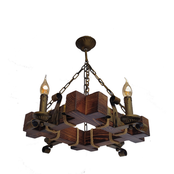 Люстра подвесная деревянная свечи Light House LPR-20102/4 цвет коричневый