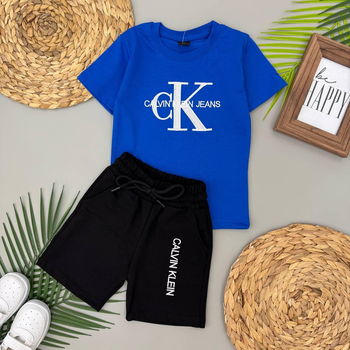 Детский костюм Calvin Klein на мальчика (футболка+шорты) 110-116 см синий с черным