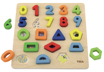 Zestaw drewnianych puzzli Viga na podkładce Cyfry i Kształty 50119 (6934510501198)