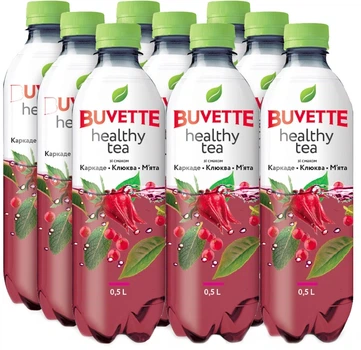 Упаковка напитка Buvette безалкогольного сокосодержащего негазированного Healthy Tea со вкусом каркаде-клюквы мяты 0.5 л 9 шт (4820115402126) (063r)