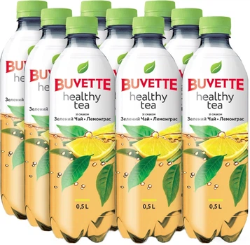 Упаковка напитка Buvette безалкогольного сокосодержащего негазированного Healthy Tea со вкусом зеленого чая и лемонграсса 0.5 л 9 шт (4820115402102) (062r)