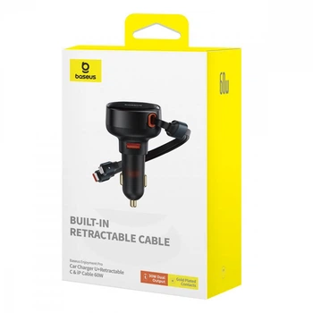 ОЗУ Baseus Enjoyment Pro Car Charger USB + Retractable C&iP Cable 60W black