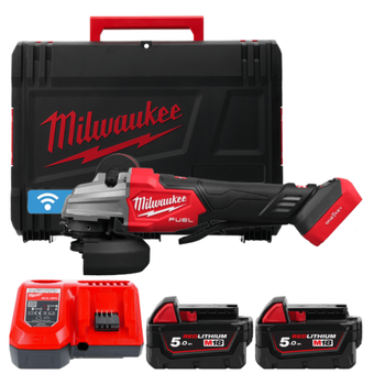 Шлифмашина угловая аккумуляторная MILWAUKEE, M18 FSAGSVO125X-502X, 1200 Вт диаметр 125мм (+зар.пр., 2ак.Х5Ач, HD кейс)