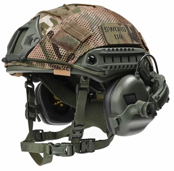 Балістичний шолом каска FAST Helmet NIJ IIIA Олива+Тактичні навушники M31+кавер Розмір М