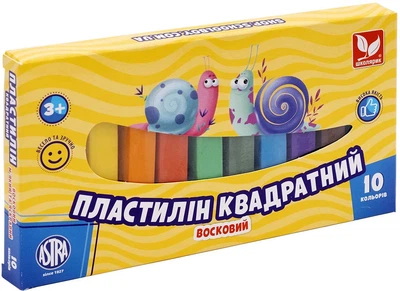 Пластилин восковой Школярик квадратный, 10 цветов, 303115006-UA