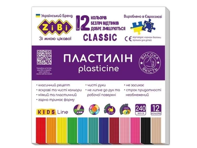 Пластилин восковой Zibi Classic 240 г, 12 цветов, ZB.6233