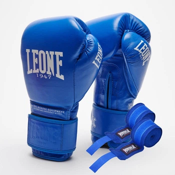 Боксерские перчатки Leone натуральная кожа 10 унций с бинтами 4 м. (657630)