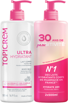Zestaw mleczka do ciała Topicrem ultra nawilżający 2 x 500 ml (3700281702293)