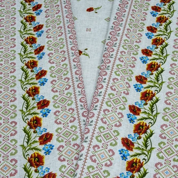 Ткань скатертная рогожка 100% хб маки на сером (163г/м.кв150см пог.м) 133410