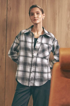 Сорочка в клітину L-XL. Сірий