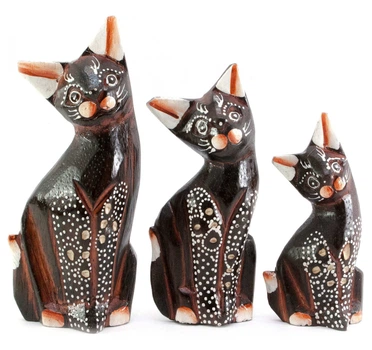 Статуэтка Кошки 3 шт дерево (15х5х3 см 12х4,5х2,5 см 10,5х4,5х2,5 см) коричневые 29377A