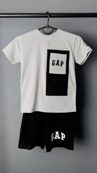 Спортивный костюм с шортами оверсайз GAP, для мальчика, черно-белый, рост 140 см (2645190923-KID)