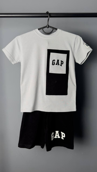 Спортивный костюм с шортами оверсайз GAP, для мальчика, черно-белый, рост 128 см (2645190921-KID)