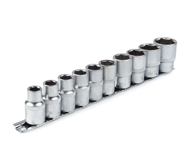 Набор головок торцевых Polax на планке 10 шт.: 10, 11, 12, 13, 14, 15, 17, 19, 22, 24 mm, 1/2 (25-075)