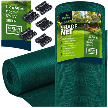 Siatka cieniująca Plonos 1.2x50m 110g/m2 Zielona (454101)