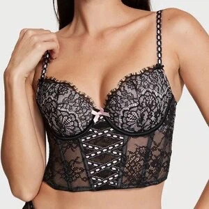 Бюстье Victoria's Secret Dream Angels Lightly-Lined Heritage Ribbon Slot Bra Top Small DD 75E Чорний
