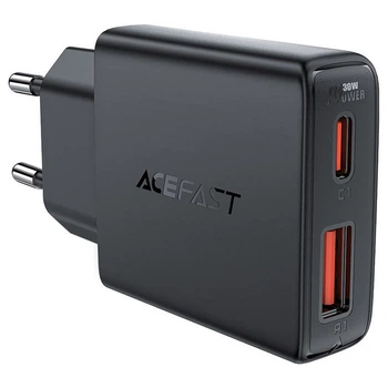 Зарядное устройство 2xUSB 30W (USB-C+USB-A) Gan A69 ultra-thin Fast Charger Black Acefast