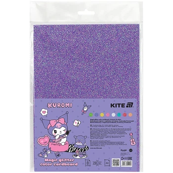 Картон кольоровий з чарівним гліттером Kite Kuromi А4 (8 арк/8 кол) HK24-423)