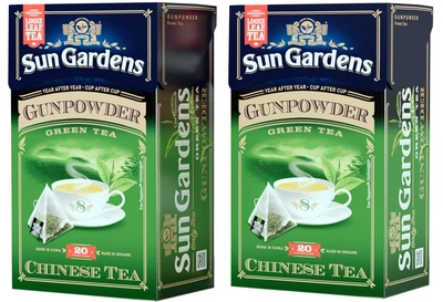 Упаковка чаю зеленого Sun Gardens Gunpowder 20 пірамідок по 2 г х 2 шт (4820082709549)