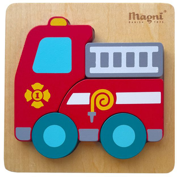 Drewniane puzzle Magni Wóz strażacki 5 elementów (5707594038642)