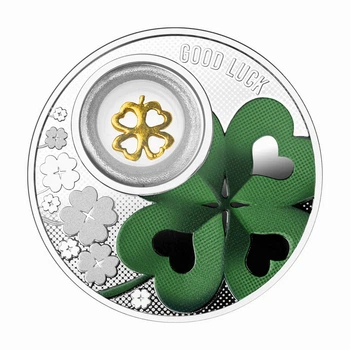 Монеты Silver Coins Coin LUCKY SYMBOLS GOODLUCK quot;Cloverquot; in a case 500 francs
